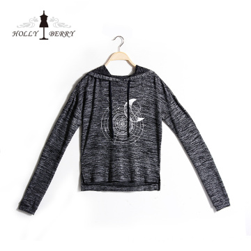 Women Girl Hoodie Fashion Cartoon Full Sleeve Gray Sweatshirt Printed with Moon Solar System